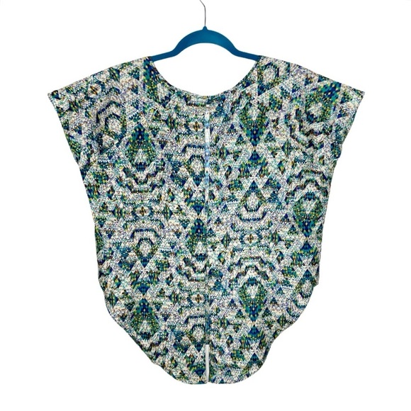 NWT Parker Cap Sleeve Split Back Green & Blue Geometric Print Blouse - Picture 4 of 10